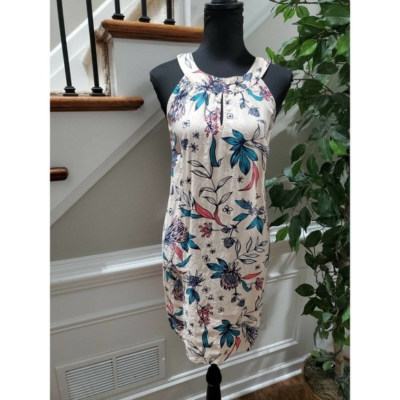 Rachel Ashwell Women Multicolor Linen Round Neck Sleeveless Knee Length Dress M - Picture 1 of 11